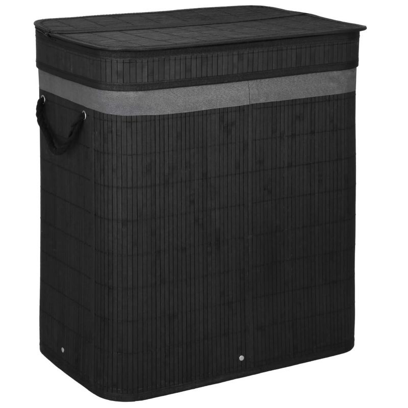 Kosz na pranie z pokrywą Springos 100l czarny bambus 2 komory 1 szt.