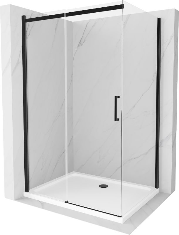 Kabina prysznicowa Mexen Omega rozsuwana 100 x 80 cm transparent czarna + brodzik Flat biały
