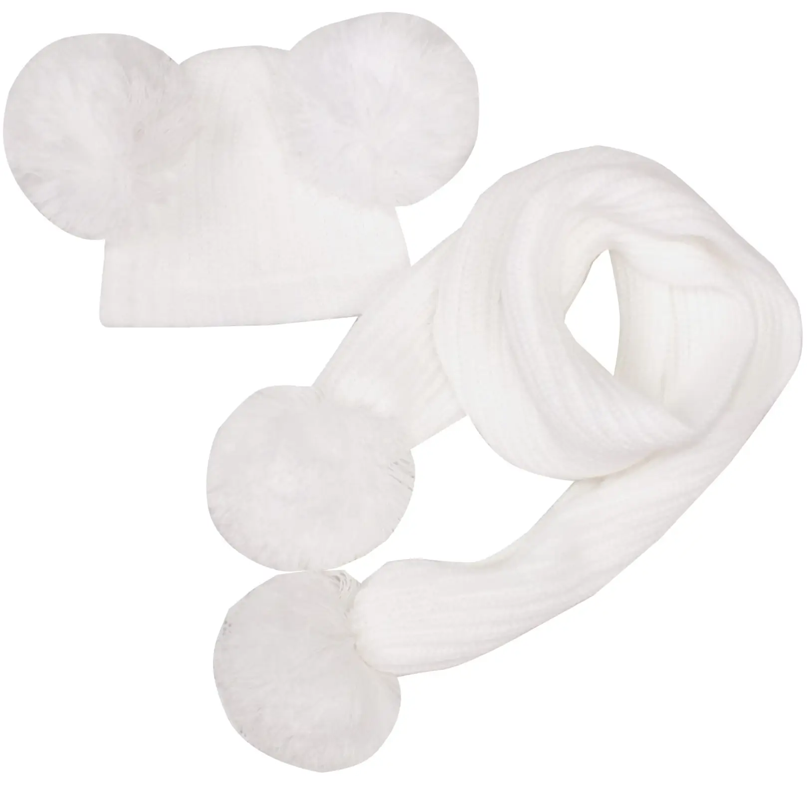 KOMPLET CZAPKA+SZALIK Z POMPONAMI BIAŁY 518a ZZ - 0-4 m-cy