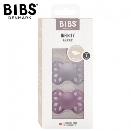 BIBS INFINITY ANATOMICAL 2-PACK FOSSIL GREY & MAUVE Smoczek ortodontyczny silikonowy BBTB - rozmiar M - 6 m+