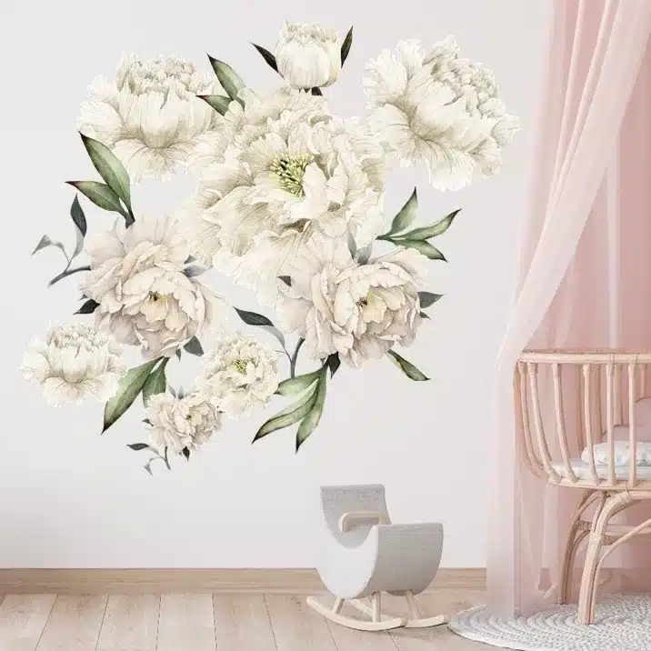 Zestaw naklejek ściennych Białe Peonie 140x140 cm BW