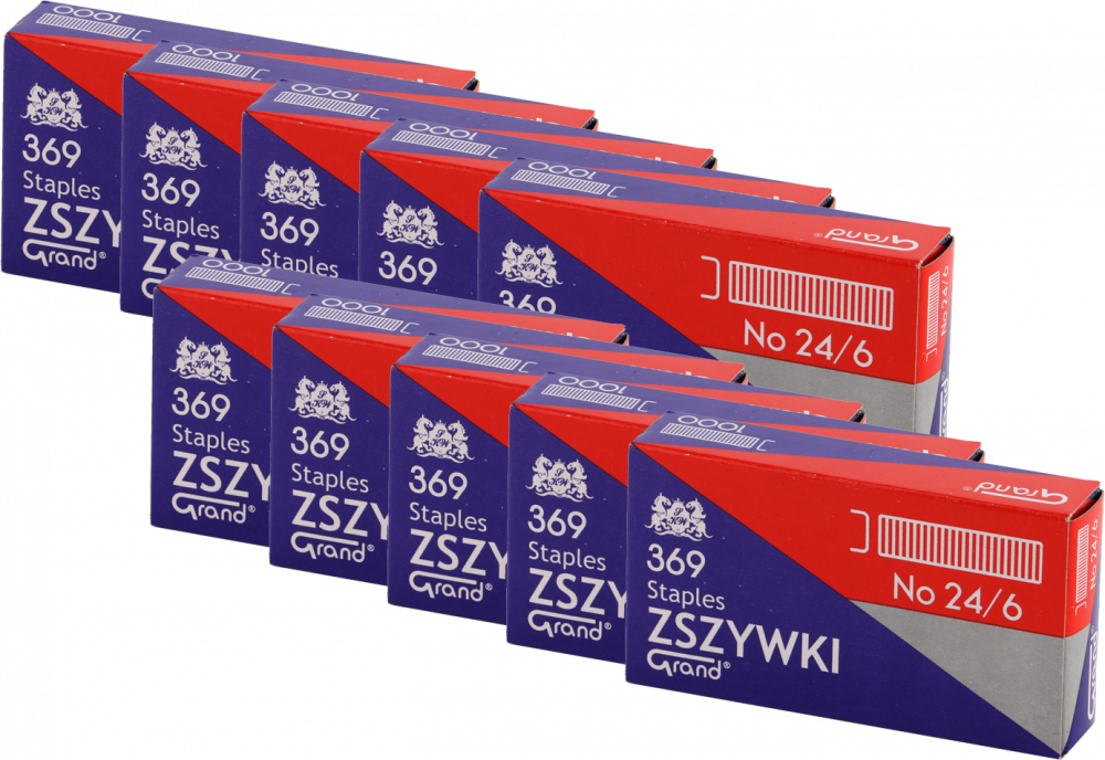 10 x Zszywki Grand, 24/6, 1000 sztuk, srebrny