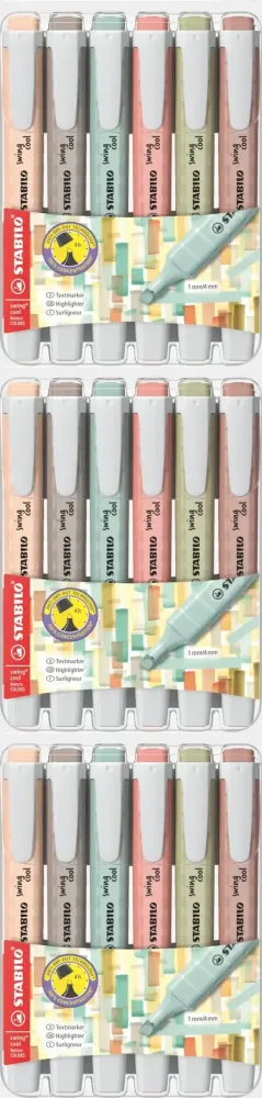 3x Zakreślacze Stabilo Swing Cool NatureCOLORS, ścięta, 6 sztuk, mix kolorów