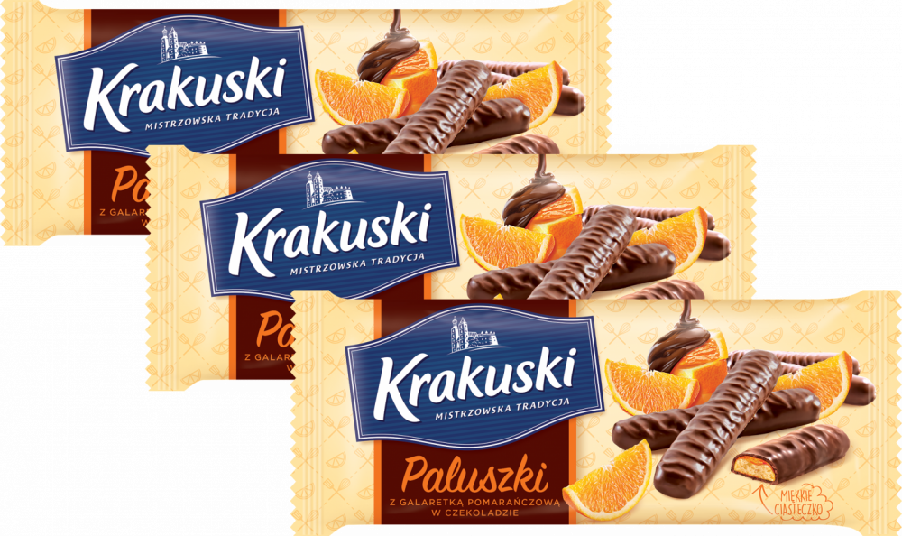 3x Ciastka paluszki z galaretką Krakuski, pomarańczowy, 144g