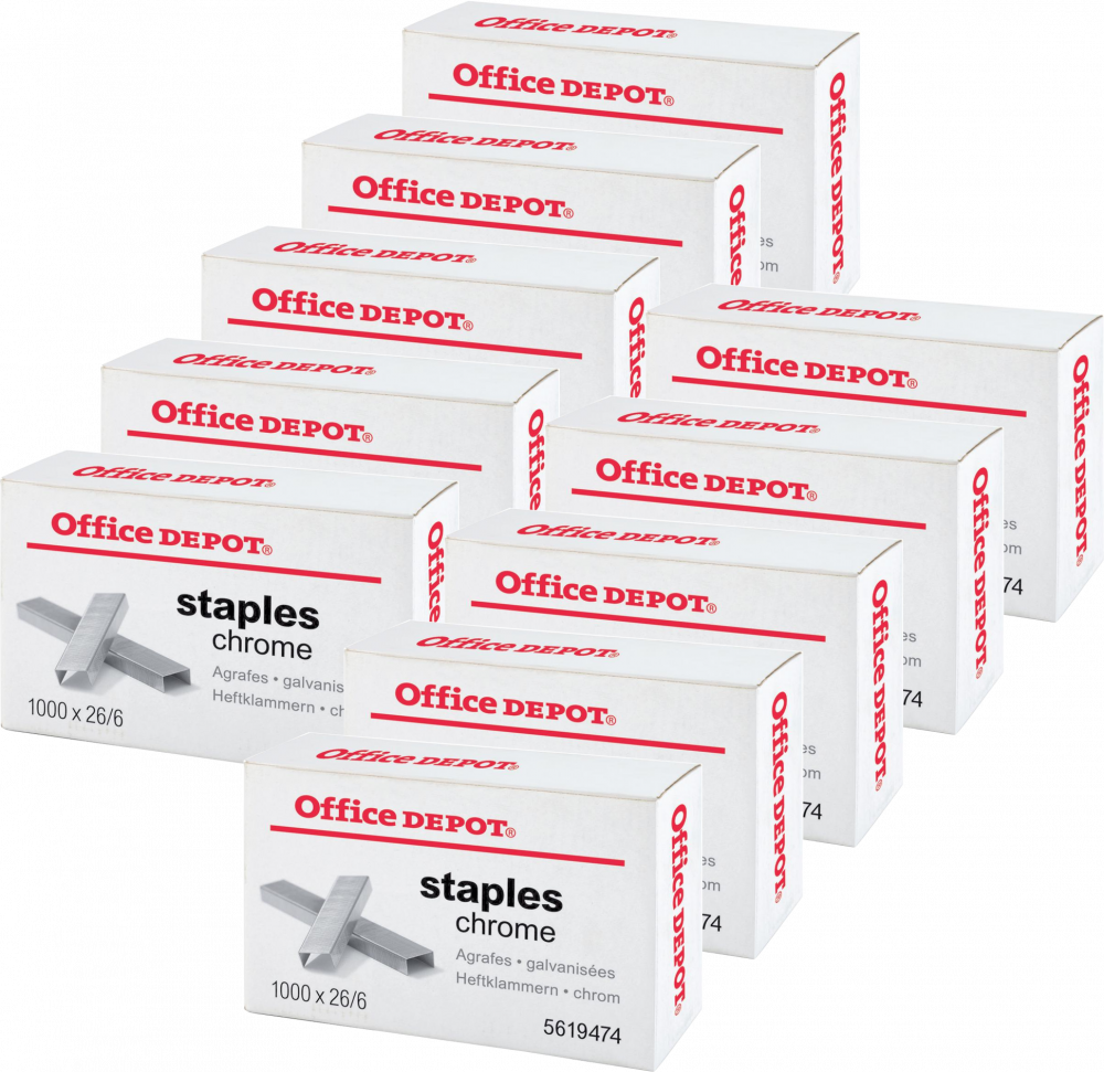 10x Zszywki Office Depot 26/6, 1000 sztuk, srebrny