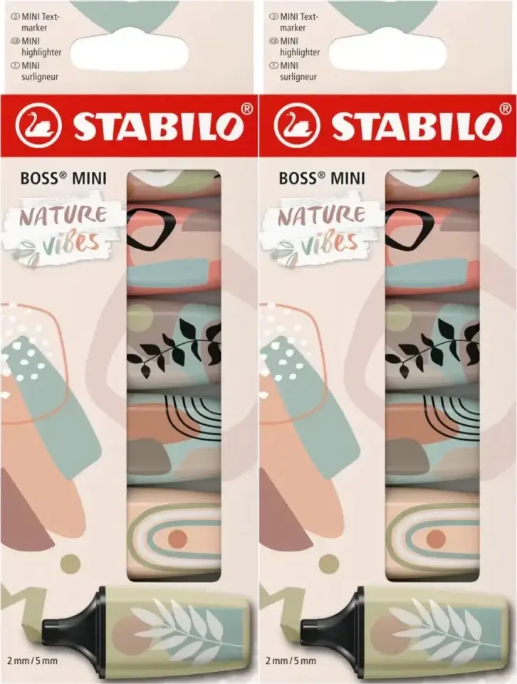 2x Zakreślacze Stabilo Boss Mini Nature Vibes, ścięta, 6 sztuk, mix kolorów