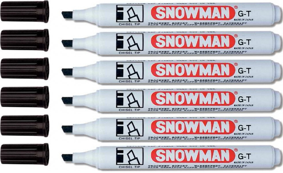 6x Marker permanentny Snowman, ścięta, czarny