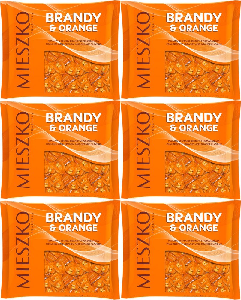 6x Praliny Mieszko Klejnoty Brandy&Orange, czekoladowy z nadzieniem o smaku brandy i pomarańczy, 1kg