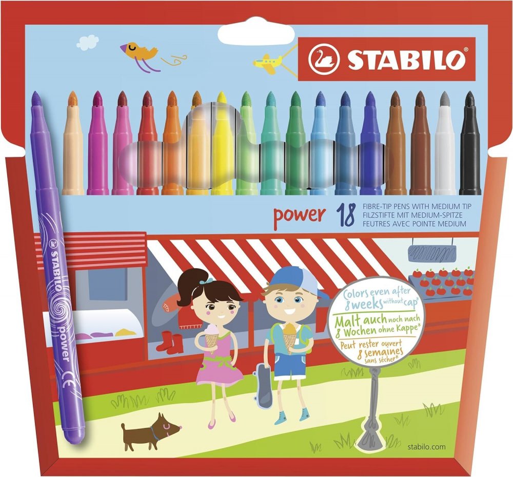 Flamaster Stabilo Power, końcówka M, 18 sztuk, mix kolorów