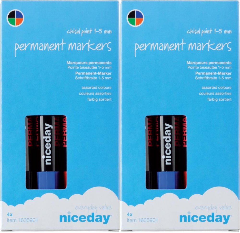 2x Marker permanentny Niceday, okrągła, 4 sztuki, 2mm, mix kolorów
