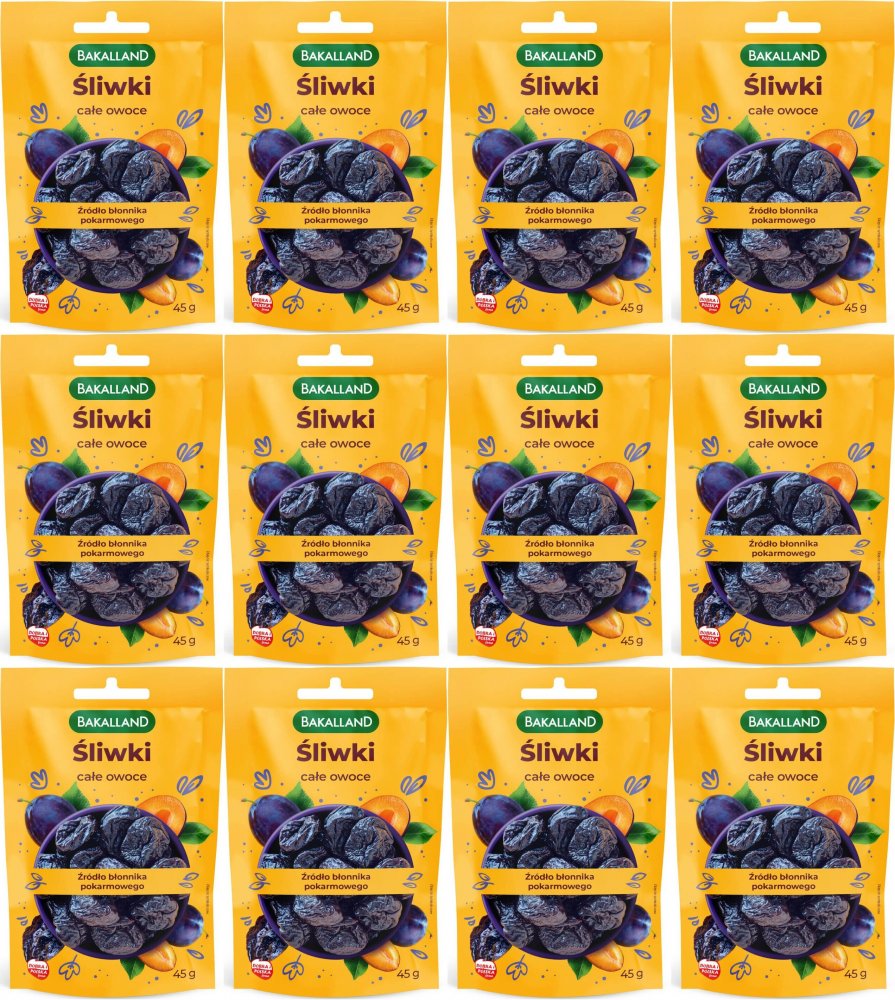 12x Śliwki suszone całe owoce Bakalland, 45g