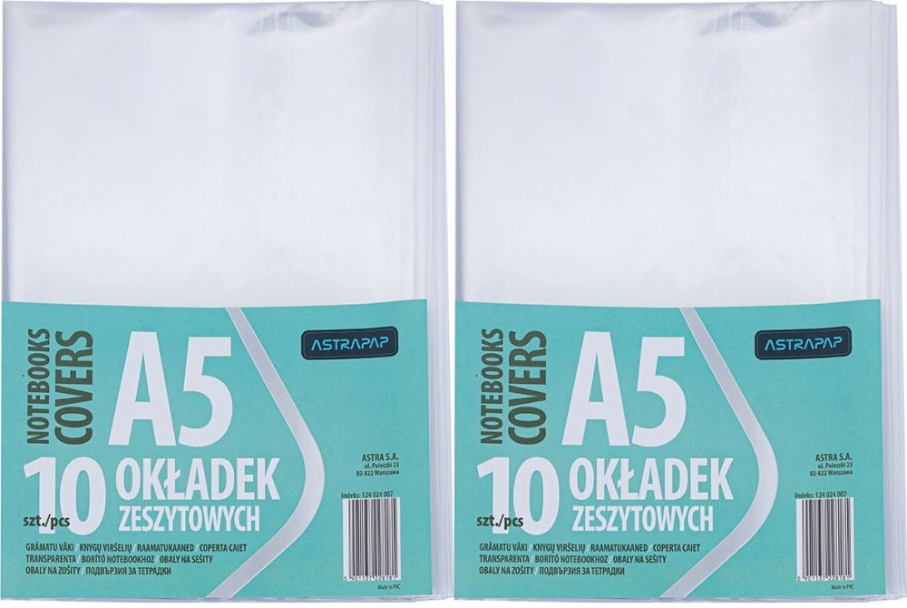 2x Okładka na zeszyt Astra Astrapap, A5, 10 sztuk, transparentny