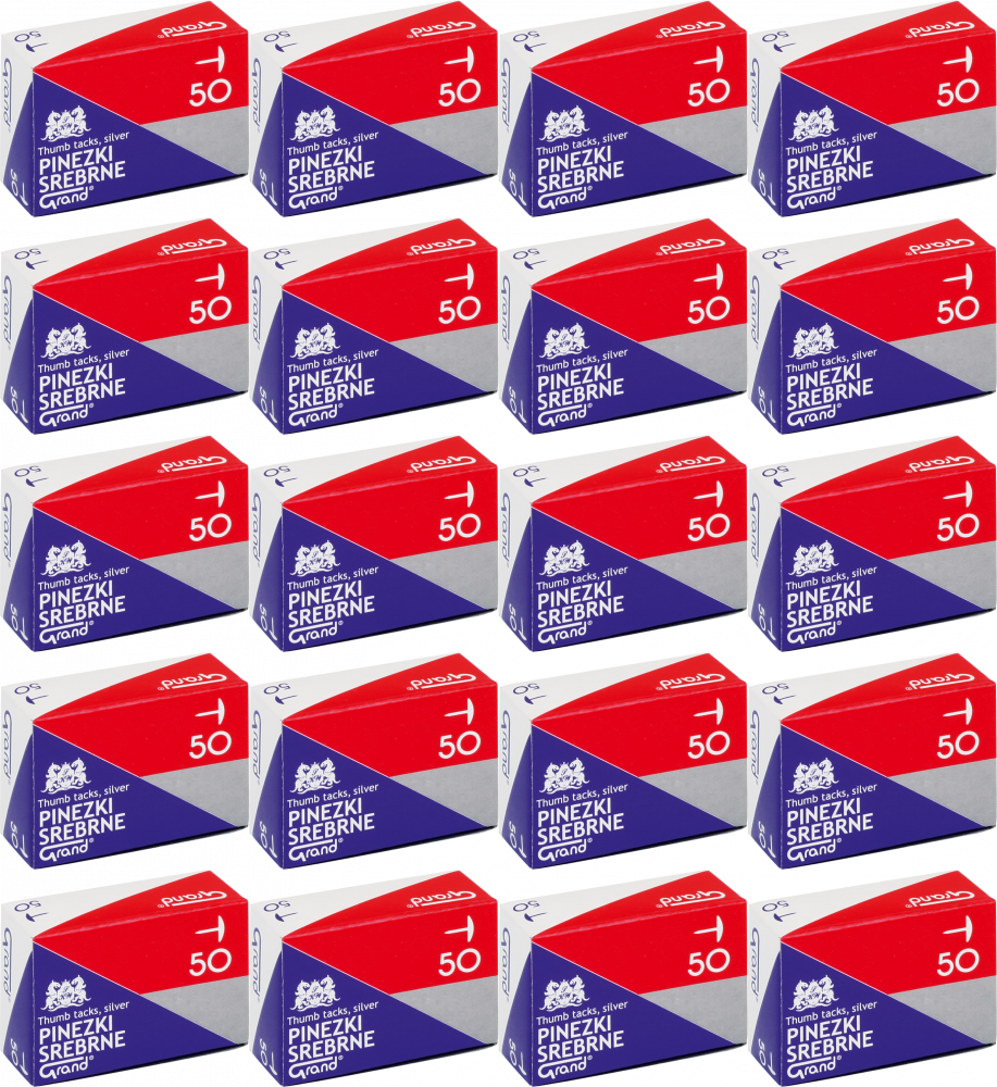 20x Pinezki Grand, 50 sztuk, srebrny