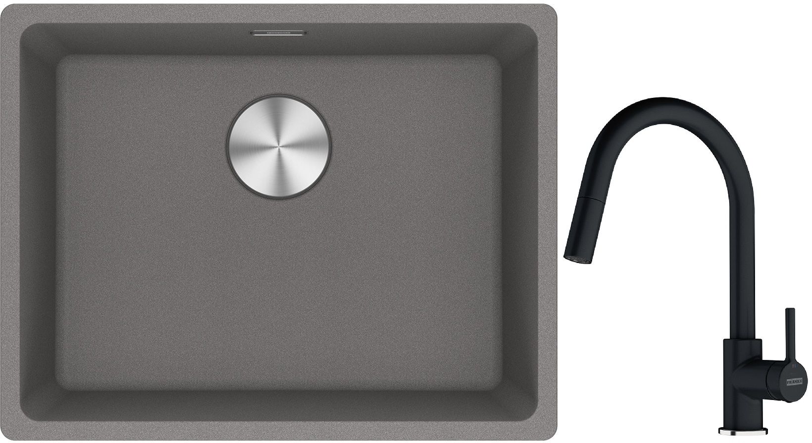 Franke Maris MRG 110-52 zlewozmywak 55x43 cm Fragranite kamienny szary z baterią kuchenną Lina onyx (1250687254, 1150626055) - Wysyłka w 24h