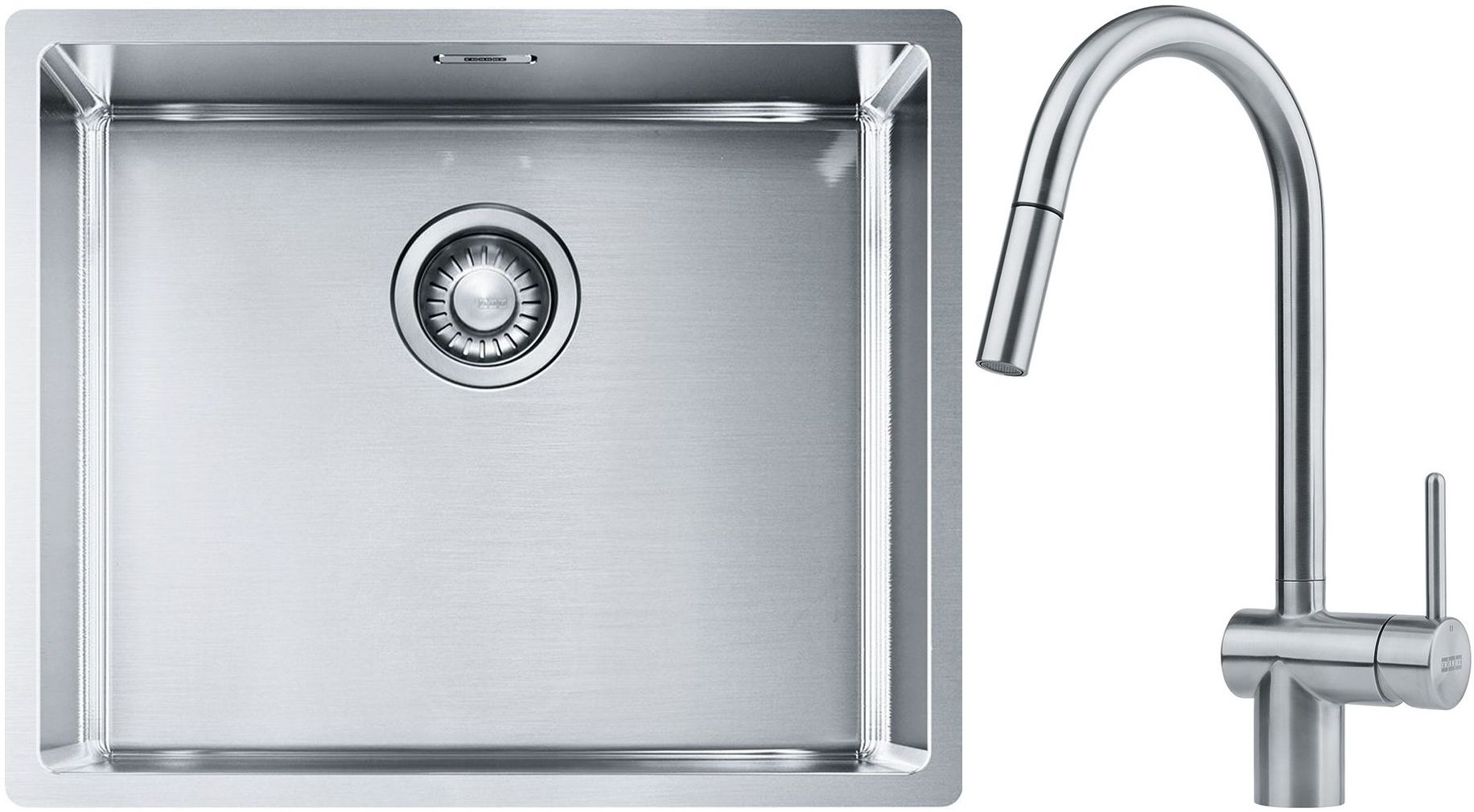 Franke Box BXX 110-50/BXX 210-50 zlewozmywak 54x45 cm stalowy z baterią kuchenną Leda Neo stal szlachetna (1270453656, 1150590047)