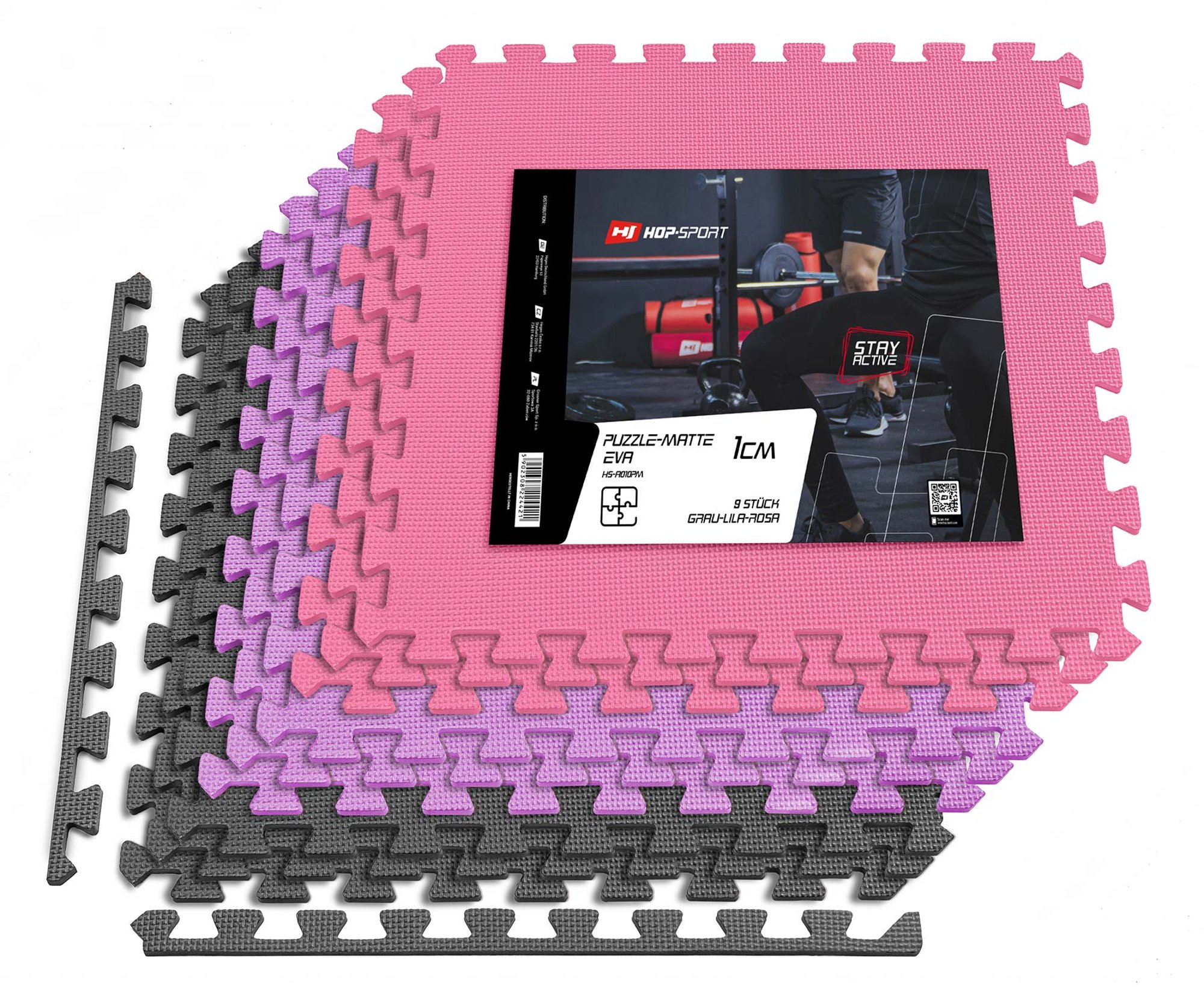 Mata puzzle EVA 1cm szaro/fioletowo/różowa - 9 sztuk