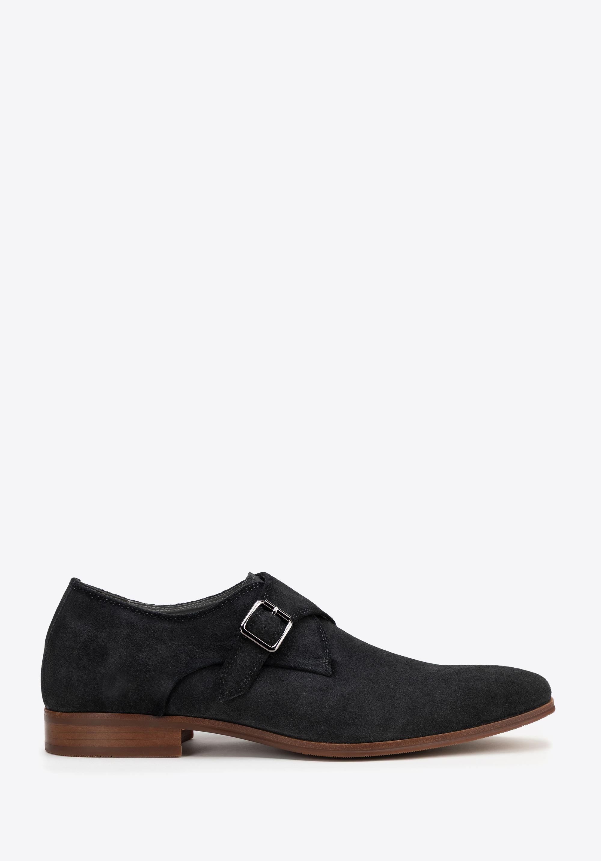 Męskie buty monki ze skóry zamszowej ciemny szary