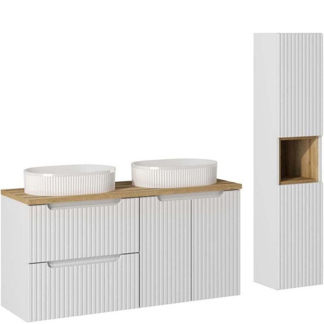 COMAD Zestaw mebli NOVA WHITE 2 szafki z blatem OAK 120 cm, 2 umywalk