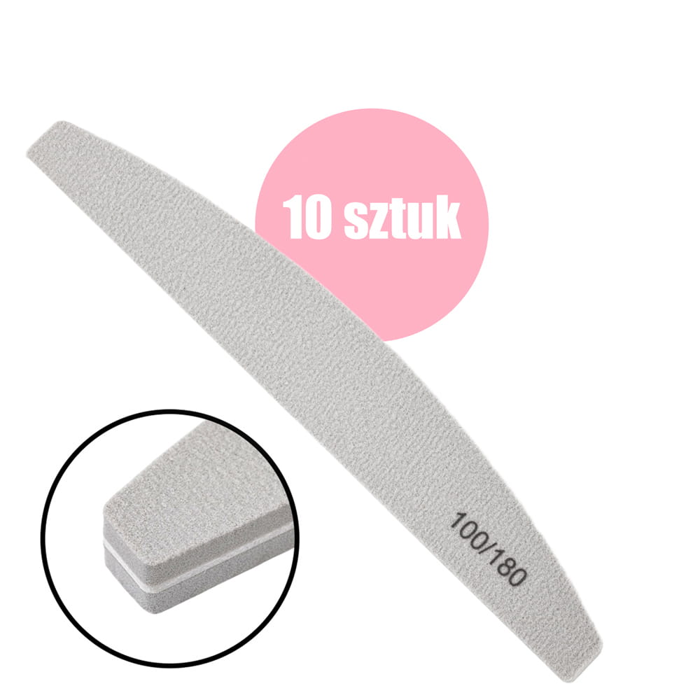 Pilnik polerka do paznokci łódka gradacja 100/180 szary 10 szt