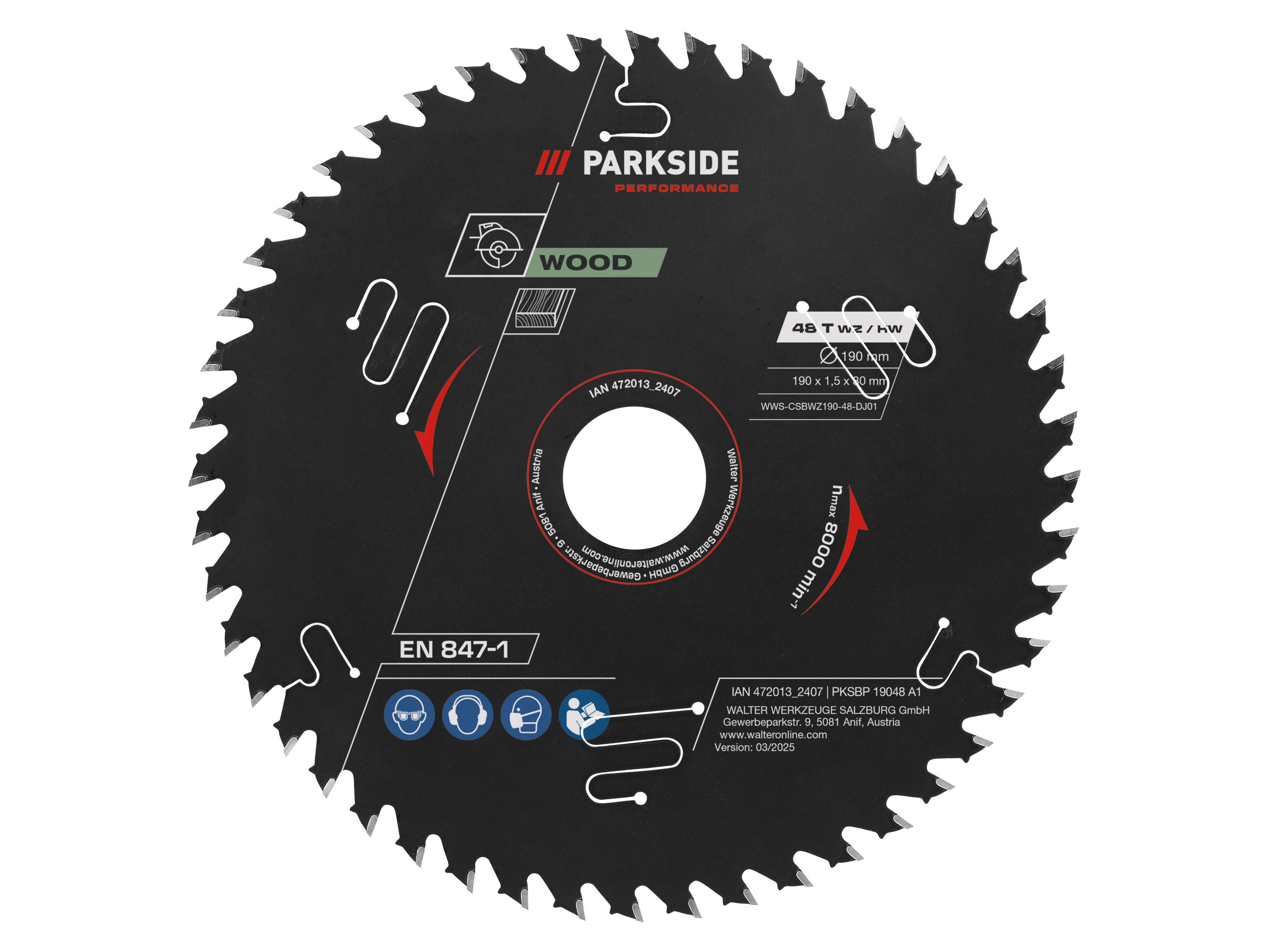 Parkside Performance Tarcze do pił tarczowych Pksbp 19024 A1/Pksbp 19048 A1/Pksbp 19060 A1 190 mm drewno 48 zębów