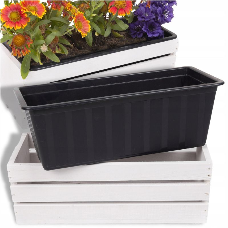Skrzynka drewniana Eco Deco 40 cm biała czarny wkład plastikowy wkład 1 szt.