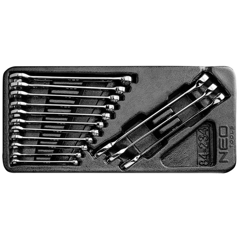 Klucze płasko-oczkowe NEO TOOLS 6-19 mm, zestaw 14 szt., wkładka 1 kpl