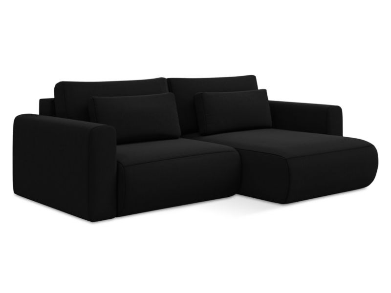 Narożnik prawostronny z funkcją spania Makamii Kapua z tkaniny welwetowej 240x149 cm czarny 1 szt.