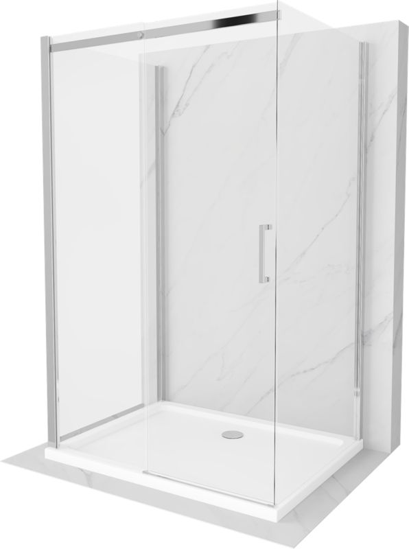 Kabina prysznicowa Mexen Omega 3-ścienna rozsuwana 100 x 90 cm transparent chrom + brodzik Flat