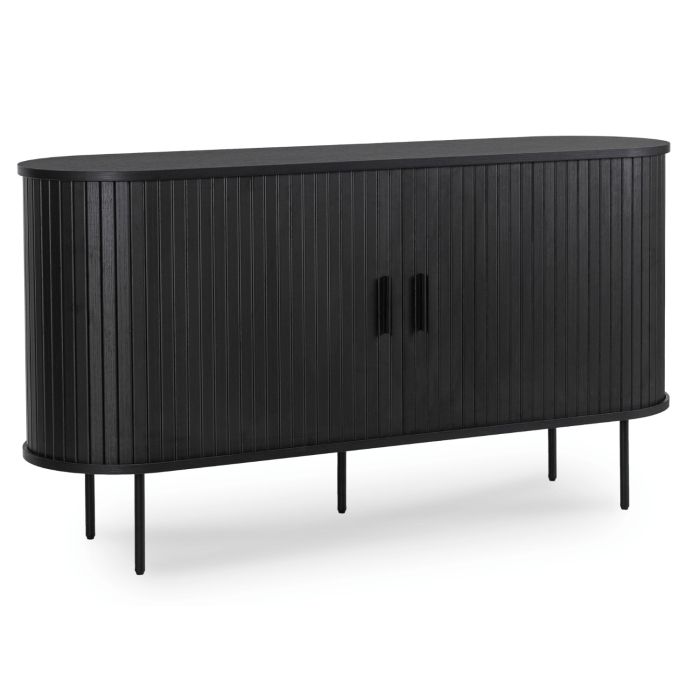 Komoda Trish 140 cm Mebel Elite Dwudrzwiowa Rozsuwana Ryflowana Czarna 1 szt