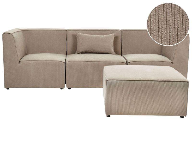 Sofa modułowa Lemvig Sztruks Beżowoszary z otomaną dla 3 osób 1 kpl