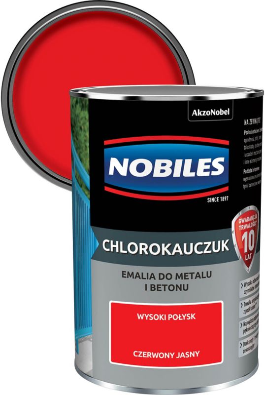 Emalia chlorokauczukowa Nobiles do metalu i betonu jasny czerwony 0,9 l