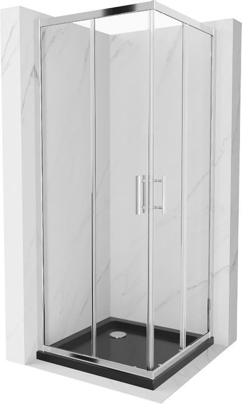 Kabina prysznicowa Mexen Rio kwadratowa 80 x 80 cm transparent chrom + brodzik Flat czarny