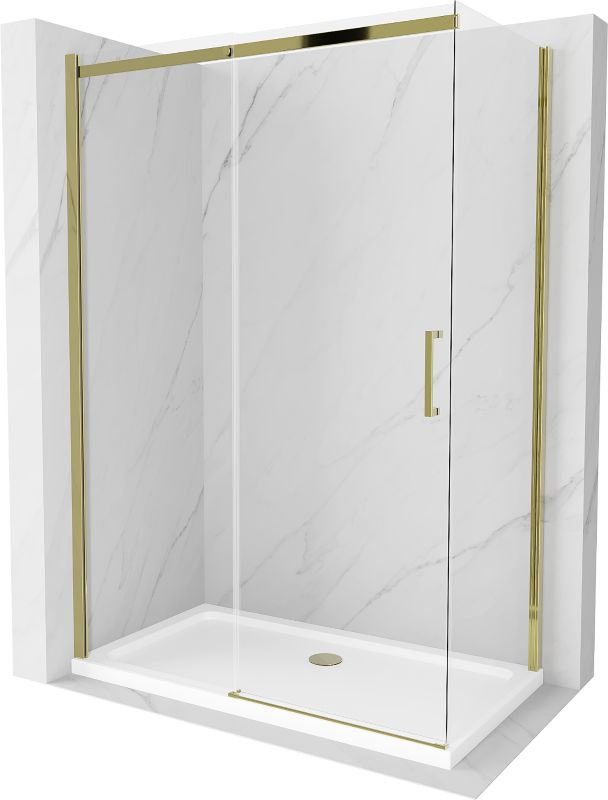 Kabina prysznicowa Mexen Omega rozsuwana 140 x 80 cm transparent złota + brodzik Flat