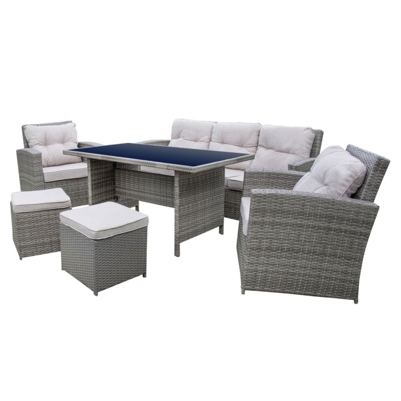 Zestaw Mebli Ogrodowych AMARA 4iQ Group Rattan PE 7-osobowy SZARY komplet 6szt.