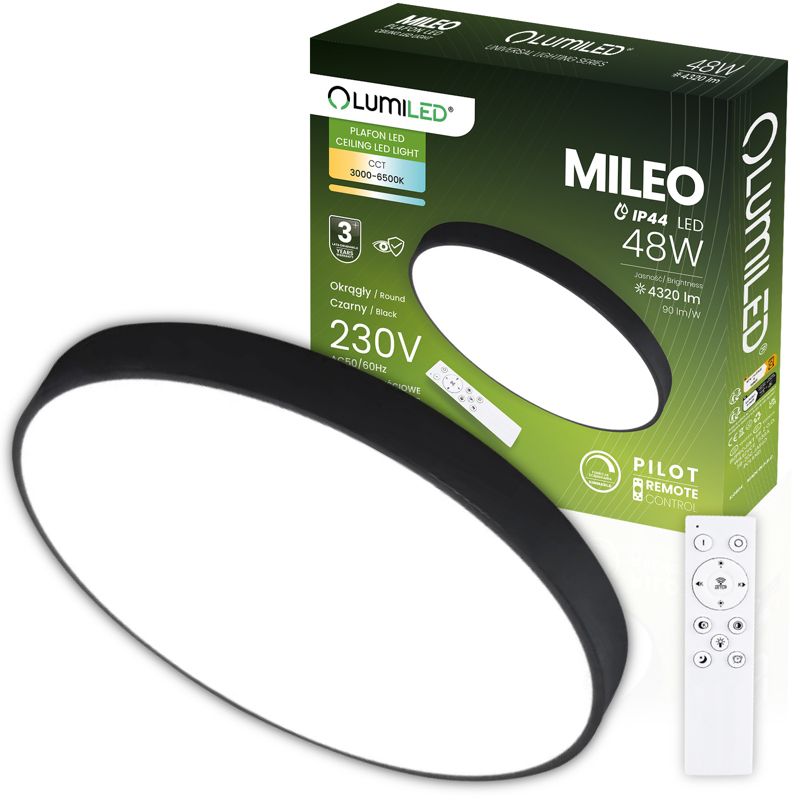 Plafon LED Lumiled Lampa Sufitowa Natynkowa 48W IP44 CCT Biały Okrągły 40cm z Pilotem 1 szt.