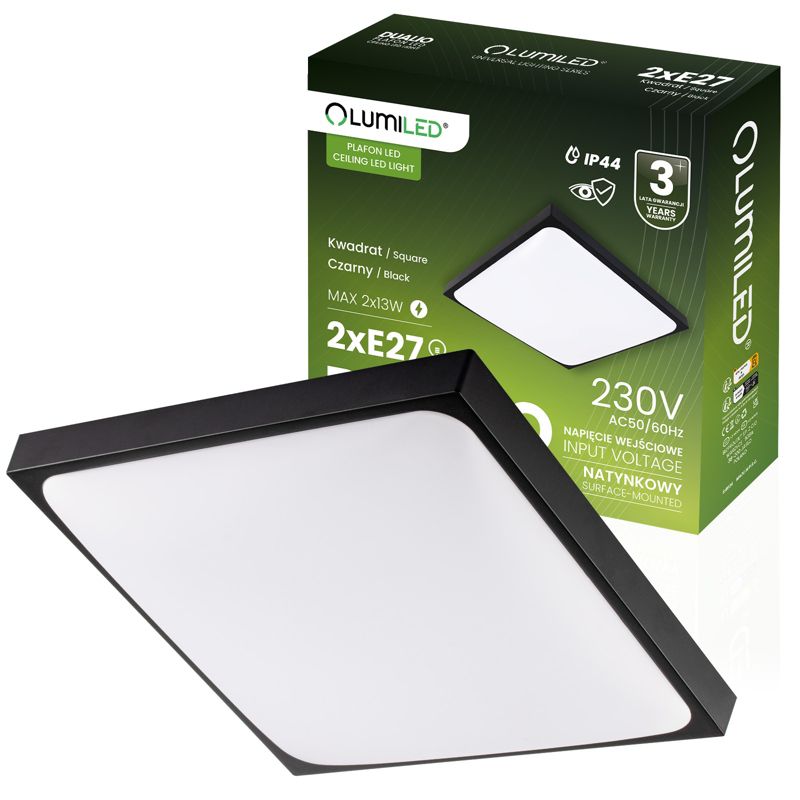 Plafon LED Lumiled Lampa Sufitowa Natynkowa 2x E27 Kwadratowy IP44 30cm 1 szt.