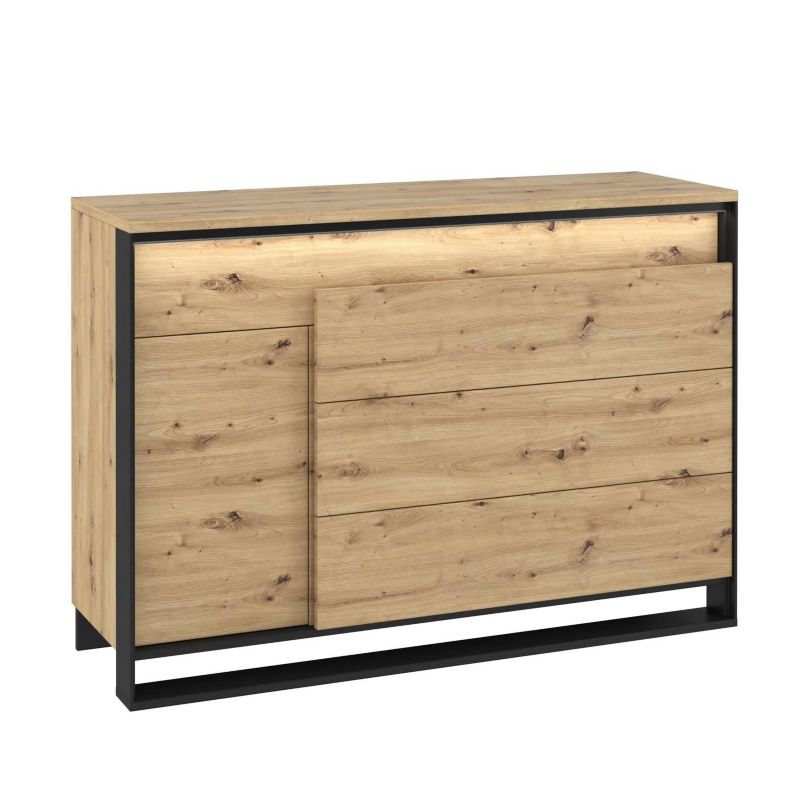 Komoda jednodrzwiowa Bettso Quaro szeroka z szufladami i oświetleniem LED dąb artisan 1szt.