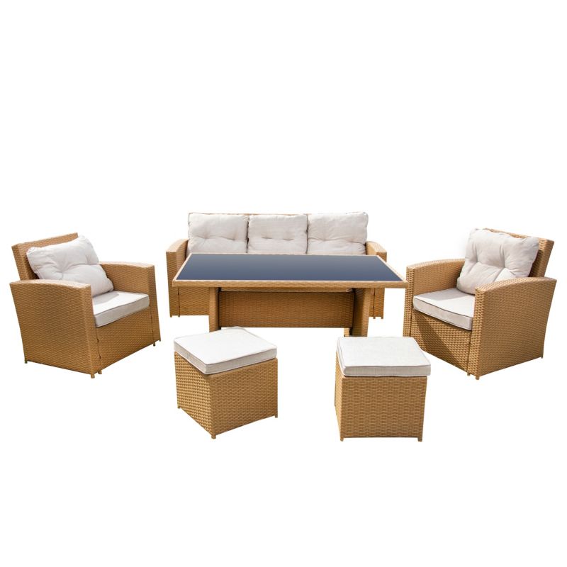 Zestaw Mebli Ogrodowych AMARA 4iQ Group Rattan PE 7-osobowy BRĄZOWY komplet 6szt.