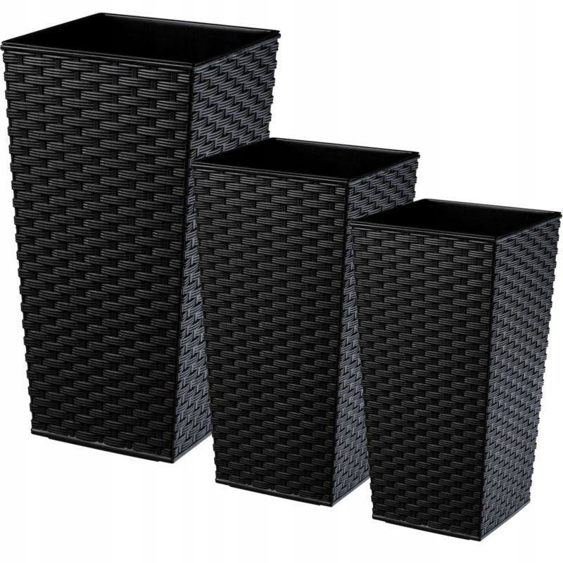 Doniczka KADAX Zestaw 3x Donica Wkład Rattan Czarna 75cm 3 szt.
