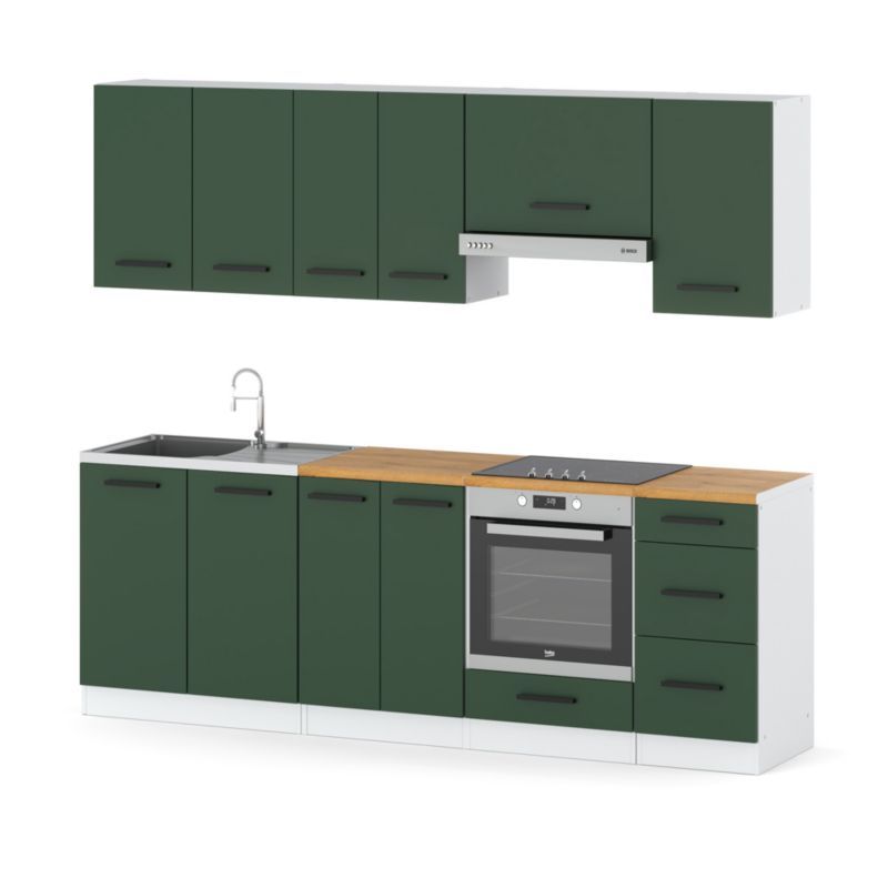 Zestaw Kuchenny Hurtownia-Mebli Z Blatem Kuchnia Mokka Plus 240cm Biały Mat Butelkowa Zieleń 240x47x145 cm 1szt.
