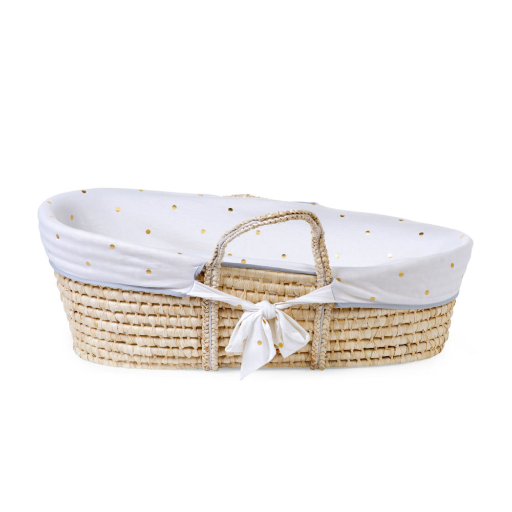 Childhome, Kosz Mojżesza Basic z materacykiem + Pokrowiec Jersey Gold Dots