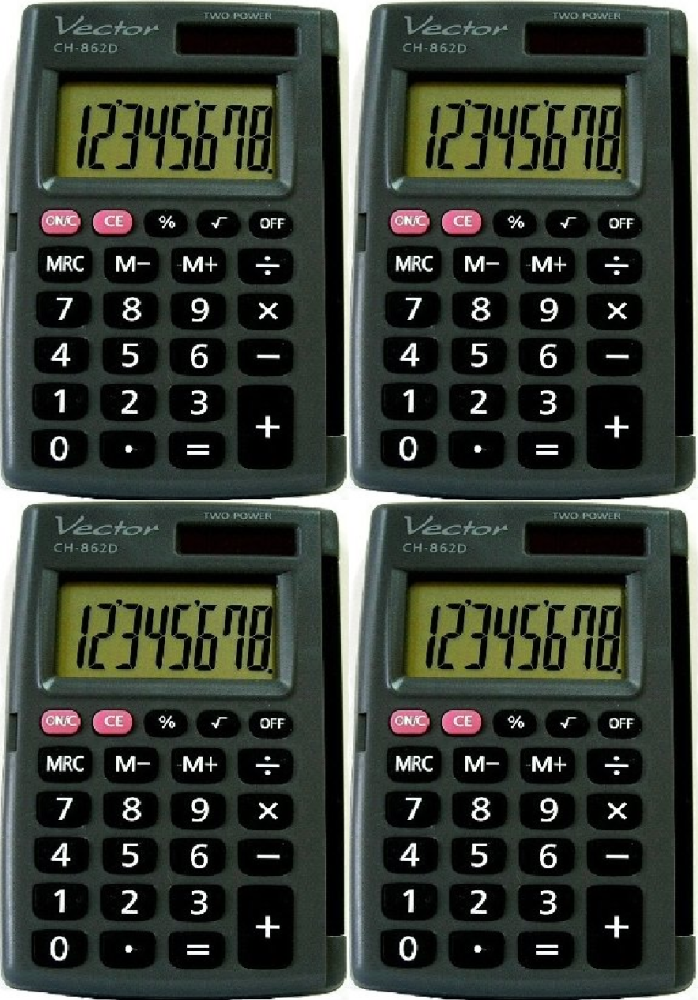 4x Kalkulator kieszonkowy Vector KAV CH-862D, 8 cyfr, czarny
