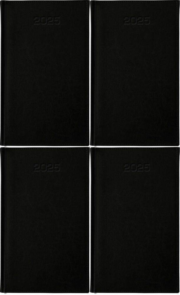 4x Kalendarz książkowy 2025, kieszonkowy, Udziałowiec, Lux, 92x155mm, tygodniowy, 64 kartki czarny