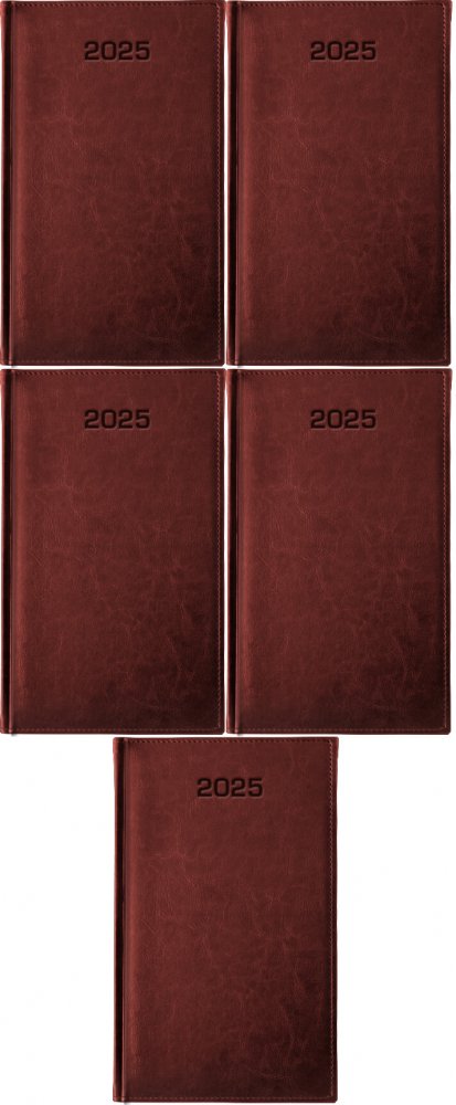 5x Kalendarz książkowy 2025, kieszonkowy, Udziałowiec, Lux, 92x155mm, tygodniowy, 64 kartki brązowy