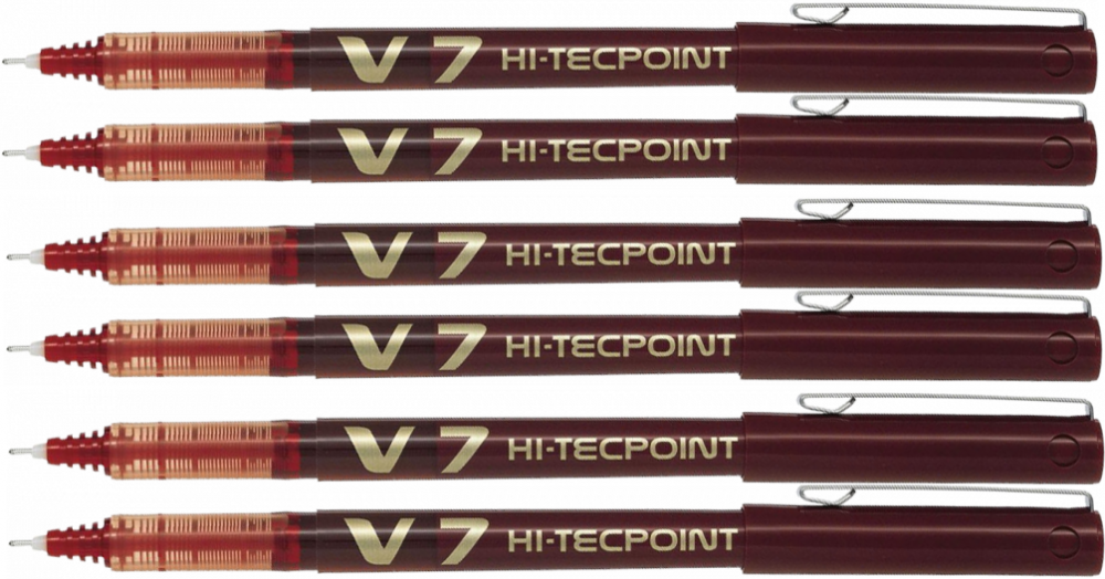 6x Cienkopis Pilot, BX-V7, 0.7mm, czerwony