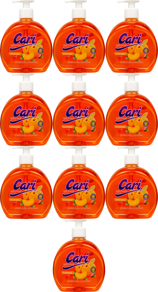 10x Mydło w płynie Cari, brzoskwiniowy, z dozownikiem, 500ml