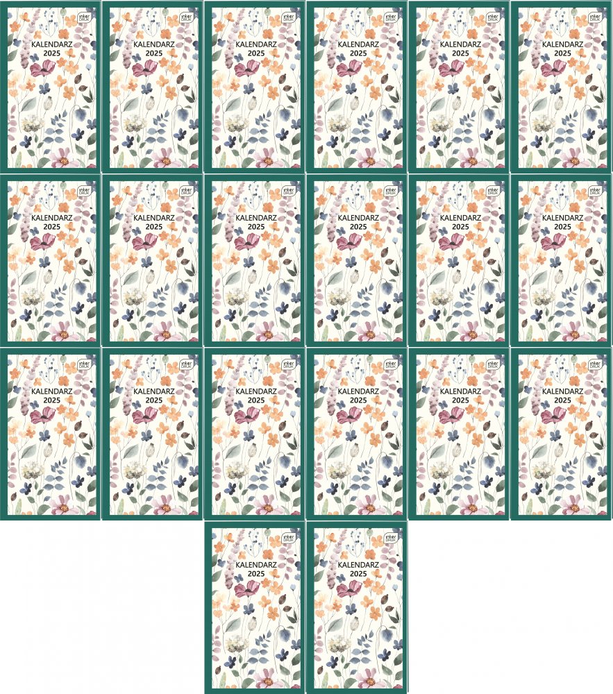 20x Kalendarz książkowy 2025, Interdruk, 90x155mm, tygodniowy, 64 strony, mix wzorów