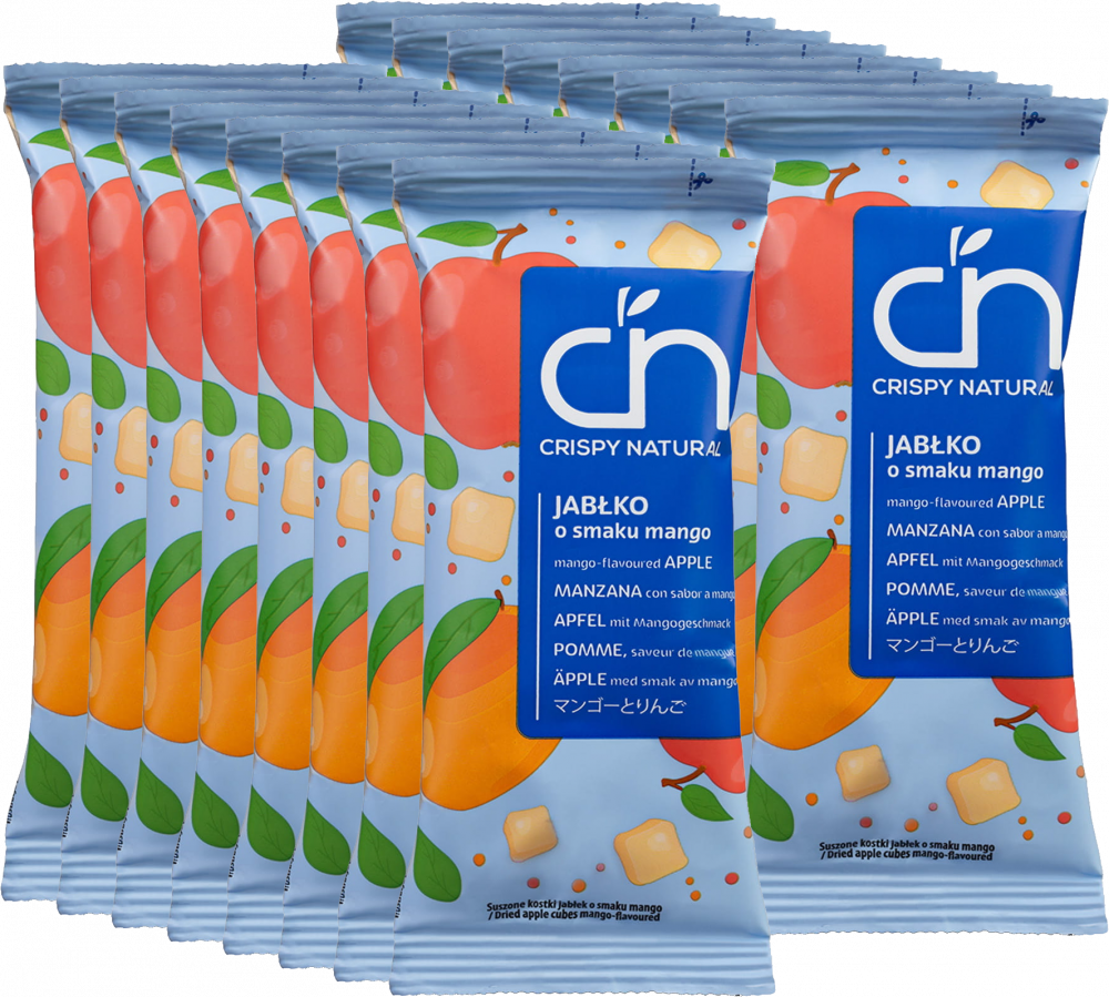 16x Suszone owoce Crispy Natural Jabłko o smaku mango, kostki, 12g