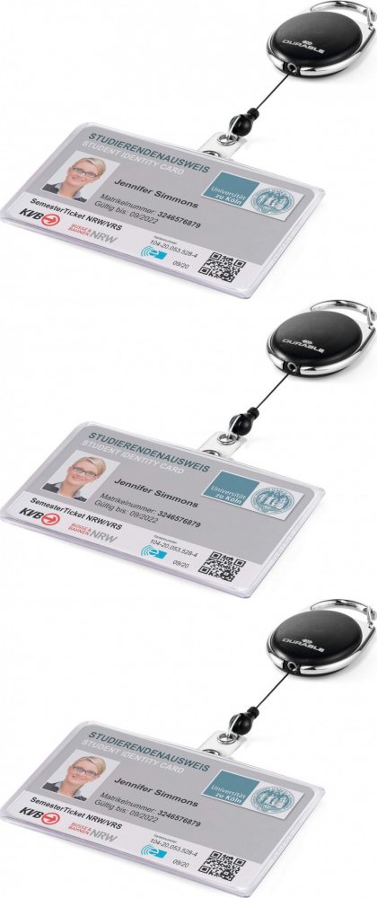 3x Etui na 1 kartę identyfikacyjną Durable, z mechanizmem ściągającym, 54x87mm, czarny