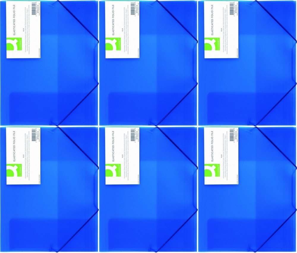 6x Teczka z gumką Q-connect, A4, plastikowa, 3-skrzydłowa, transparentny niebieski